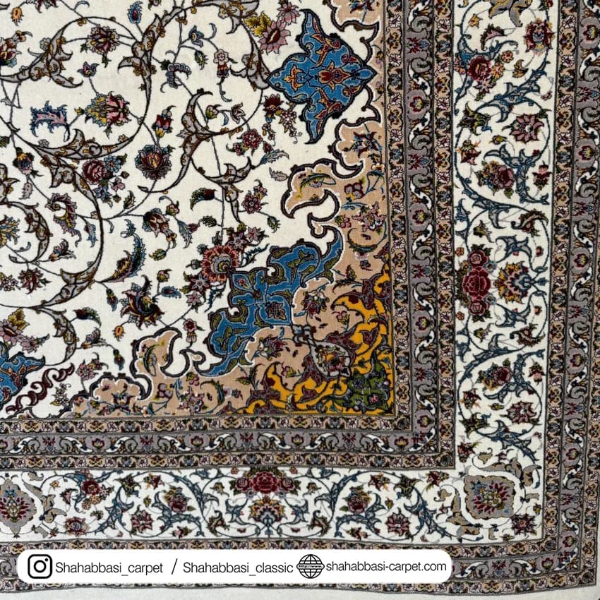 فرش ابریشم کد 188 کرم — تصویر ۲