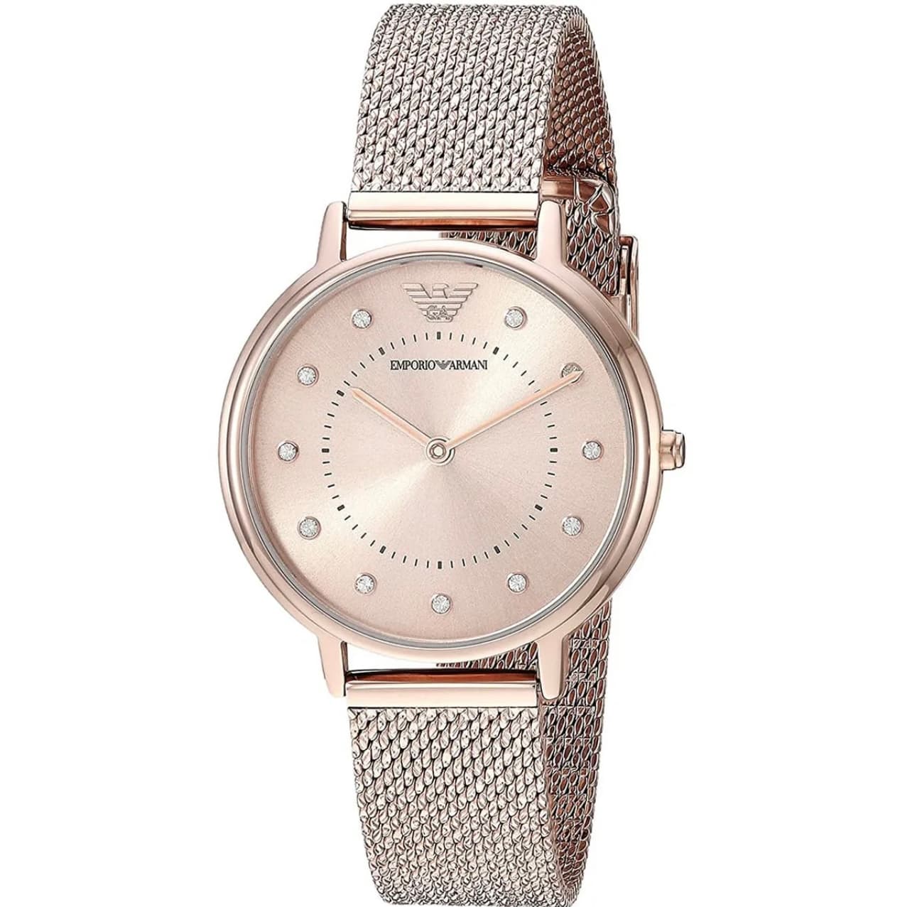 ساعت مچی زنانه کوارتز با صفحه طلایی و بند حصیری رزگلد Emporio Armani مدل AR11129 — تصویر ۷