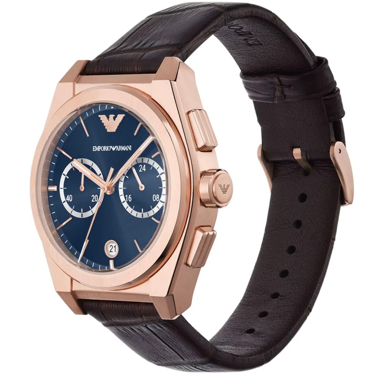 ساعت مچی مردانه کرنوگراف با صفحه آبی و بند چرمی قهوه‌ای Emporio Armani مدل AR11563 — تصویر ۲