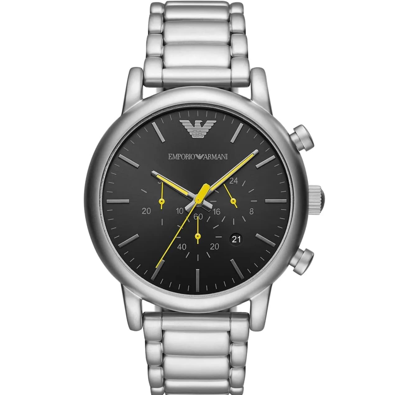 ساعت مچی مردانه کرنوگراف با صفحه مشکی و بند استیل نقره‌ای Emporio Armani مدل AR11324
