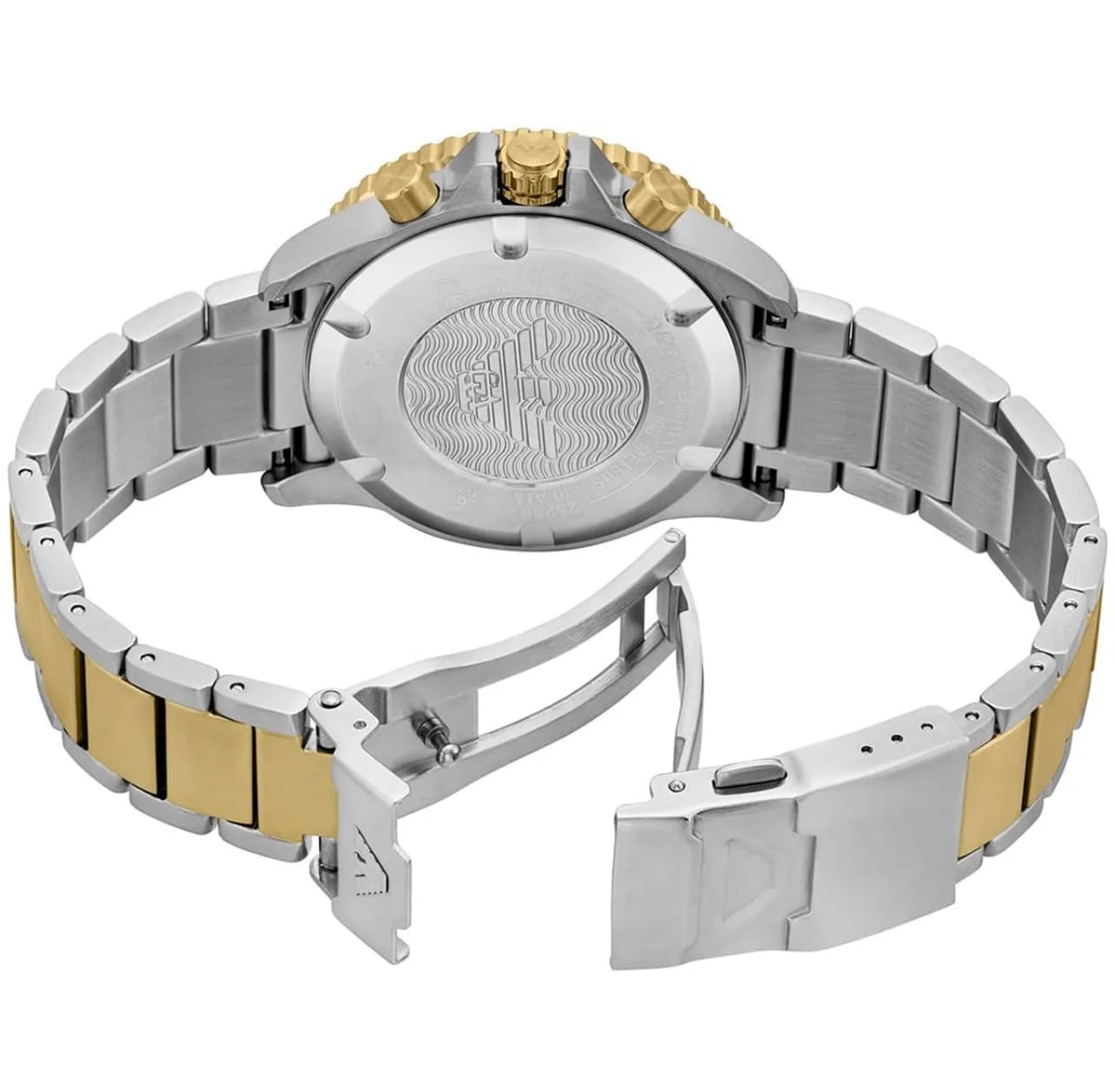 ساعت مچی مردانه سولار کرنوگراف با صفحه سبز و بندنقره‌ای و طلایی Emporio Armani مدل AR11695 — تصویر ۴