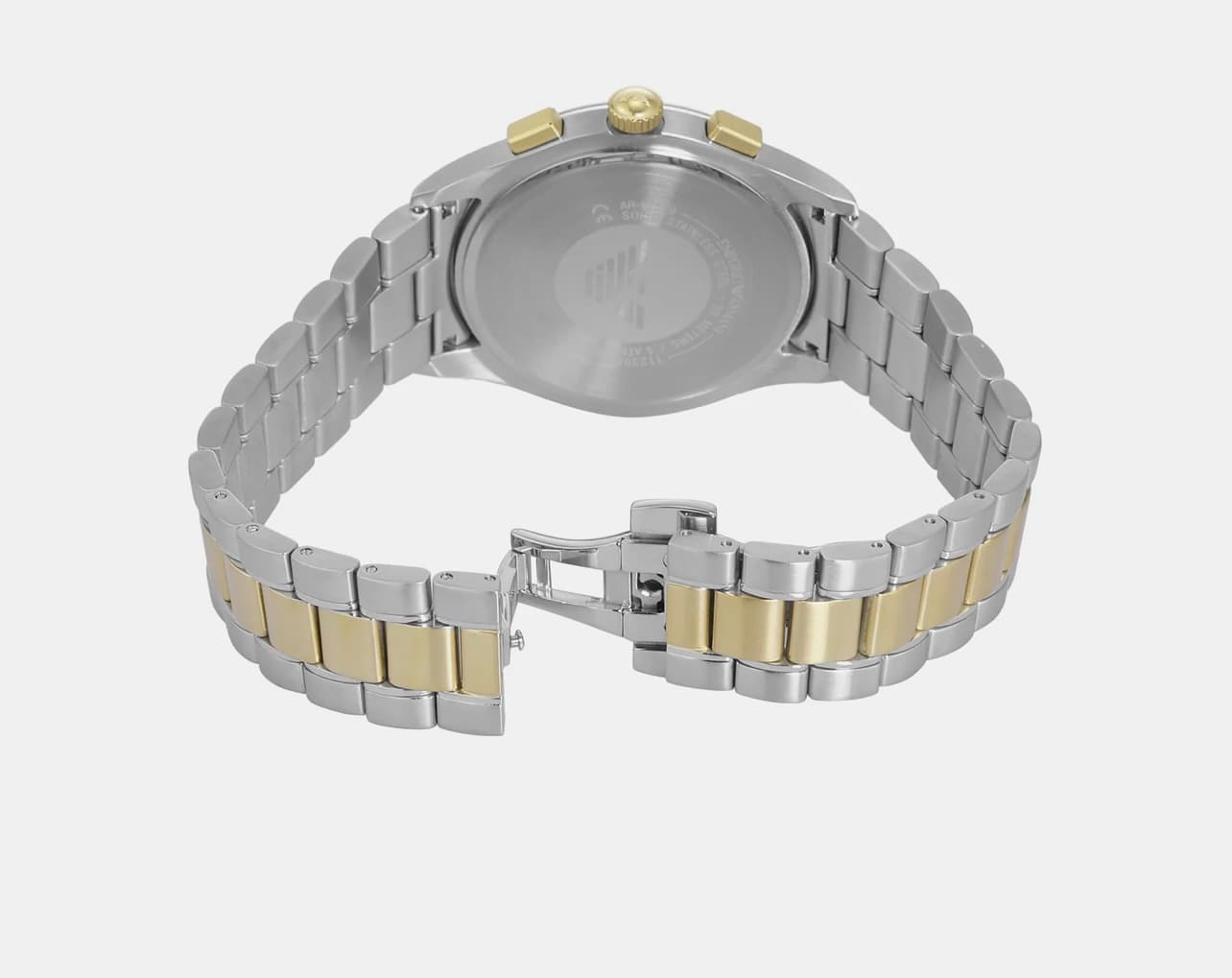 ساعت مچی مردانه کرنوگراف نقرهای و طلایی با صفحه آبی Emporio Armani مدل AR11579 — تصویر ۳