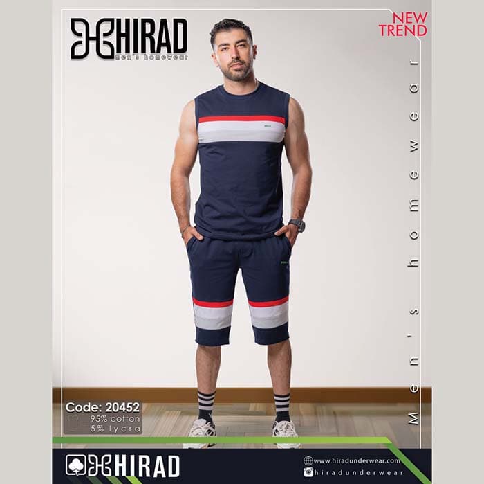 ست حلقه ای و شلوارک نخی مردانه مدل 20452 برند هیراد نخ پنیه سایز XXL کد 40314