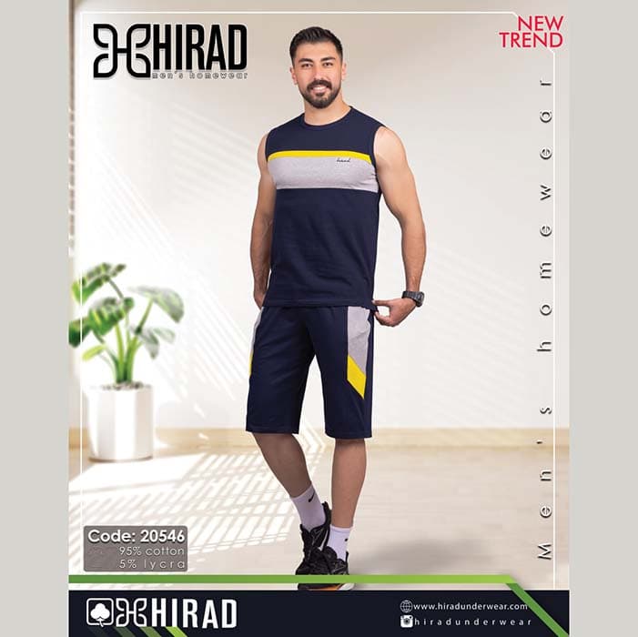 ست حلقه ای و شلوارک نخی مردانه مدل 20546 برند هیراد نخ پنیه سایز XL کد 41813 — تصویر ۲
