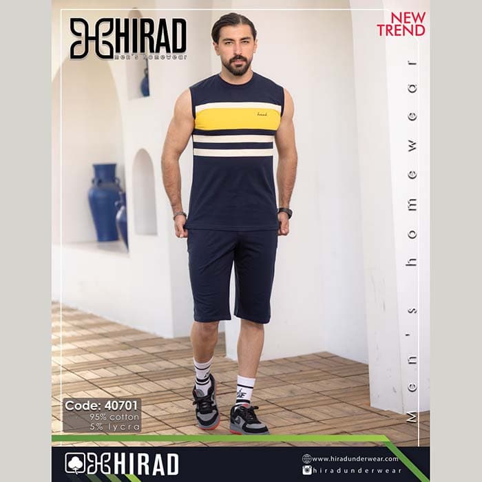 ست حلقه ای و شلوارک نخی مردانه مدل 40701 برند هیراد نخ پنیه سایز XXL کد 41813