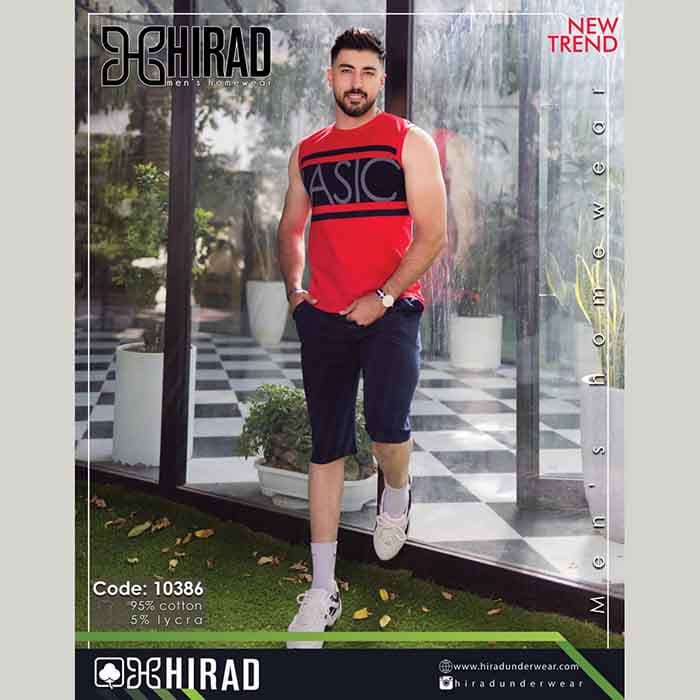 ست حلقه ای و شلوارک نخی مردانه مدل 10386 برند هیراد نخ پنیه سایز XL کد 41813