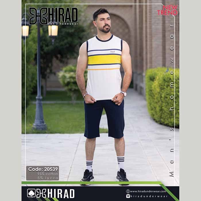 ست حلقه ای و شلوارک نخی مردانه مدل 20539 برند هیراد نخ پنیه سایز M کد 40107
