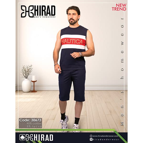 ست حلقه ای و شلوارک نخی مردانه مدل 30673 برند هیراد نخ پنیه سایز L کد 40314