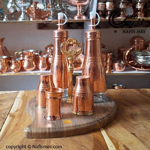 سرویس نمک و فلفل پاش و آبیلمو ریز و روغن دان 6 پارچه مسی
