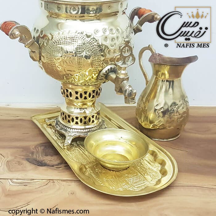 سماور برنجی ذغالی یک لیتری قلم طرح هخامنشی — تصویر ۲