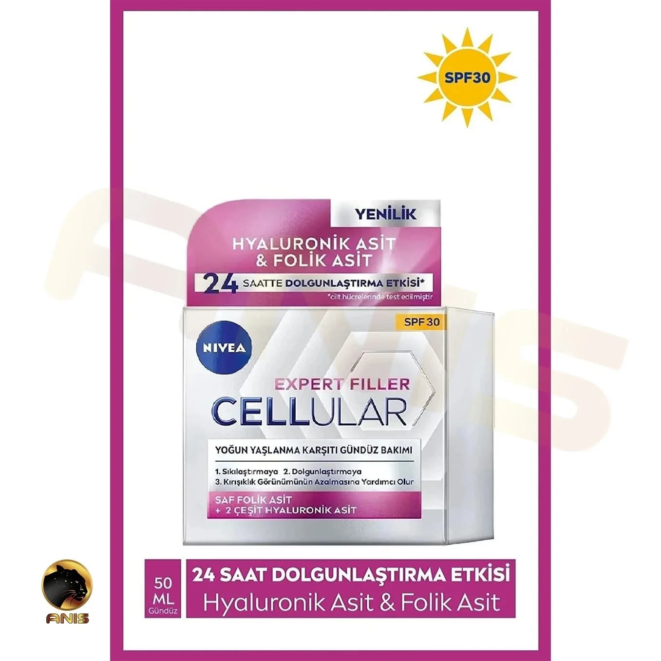 کرم روز ضد چروک Hyaluronik Asit & Folik Asit نیوا حاوی اسید فولیک و هیالورونیک اسید 50 میل