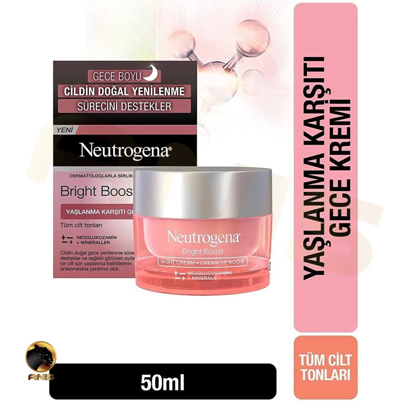 کرم شب ضد پیری Bright Boost نوتروژینا حاوی نئوگلوکوزامین 50 میل