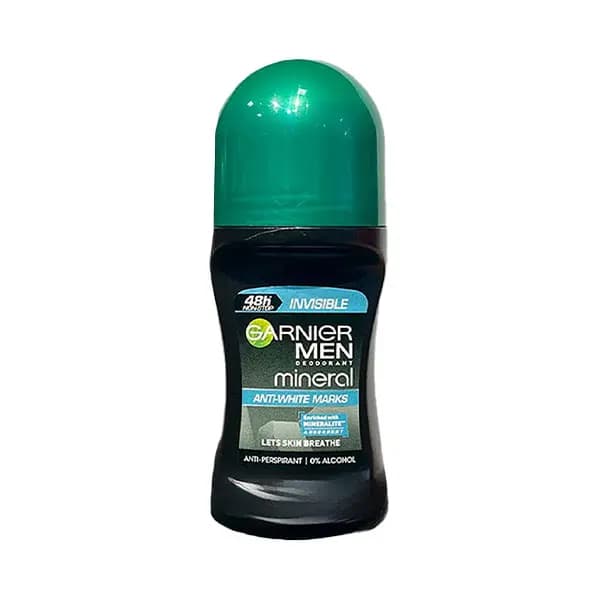 مام رولی ضد تعریق مردانه گارنیر مدل Mineral Anti White Marks ماندگاری 48 ساعته حجم 50 میل
