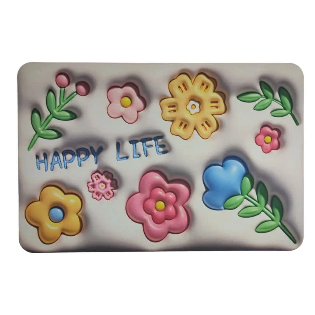 پد و مت زیرانداز ظرف خاک و آب و غذا سگ و گربه سه بعدی طرح HAPPY LIFE — تصویر ۲