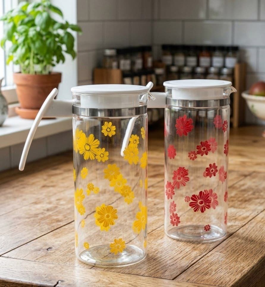 پارچ اب شیشه ای گلدار