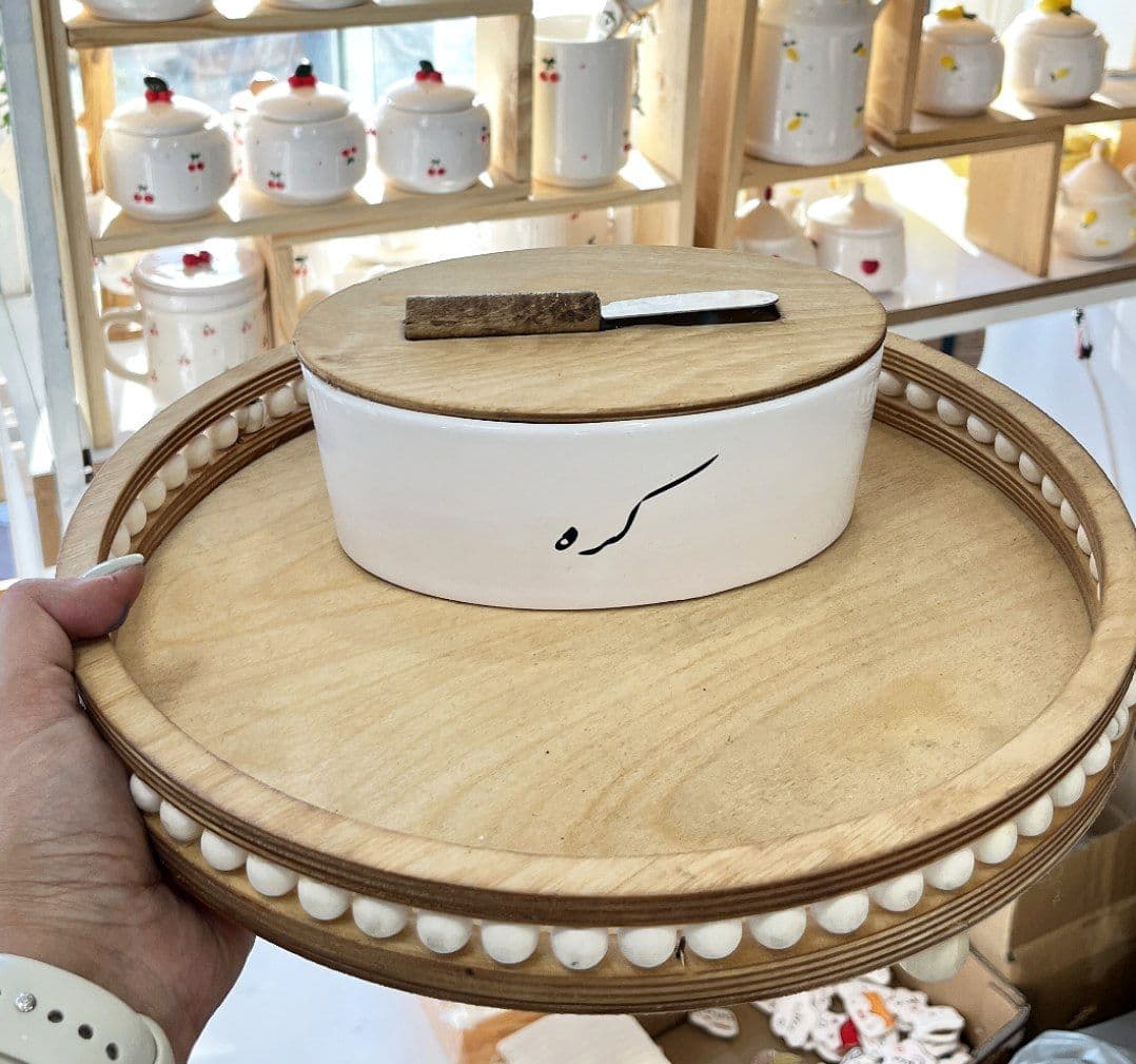 ظرف کره بیضی درب چوب — تصویر ۲