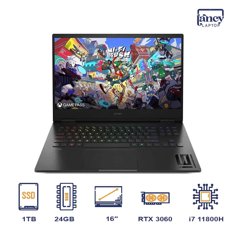 لپ تاپ استوک 16 اینچی اچ پی OMEN 16 Core i7-11800H 24GB 1TB SSD RTX 3060 6GB QHD 165Hz