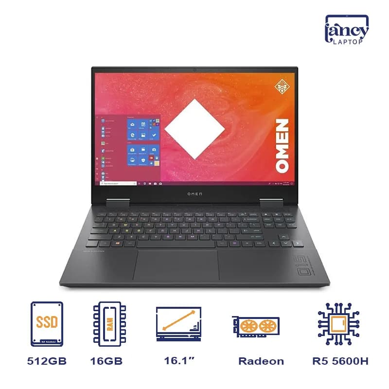 لپ تاپ استوک 16.1 اینچی اچ پی OMEN 16 Ryzen 5 5600H 16GB 512GB SSD AMD Radeon RX 6600M 8GB FHD IPS 144Hz
