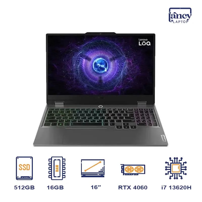 لپ تاپ استوک 16 اینچی لنوو LOQ 15IRX9 Core i7-13620H 16GB 512GB SSD RTX 4060 8GB WUXGA