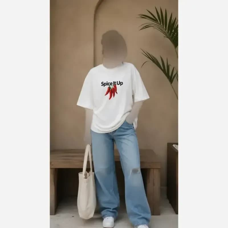 تیشرت باکسی نخ پنبه طرح سامر سفید فری سایز — تصویر ۲