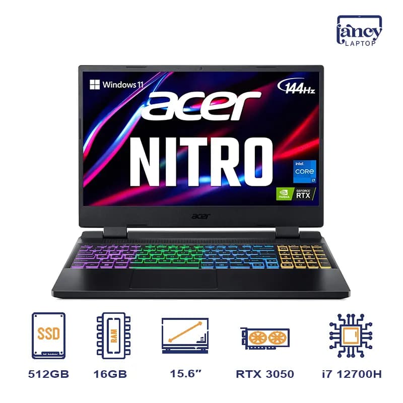 لپ تاپ استوک 15.6 اینچی ایسر Nitro 5 AN515-58 Core i7-12700H 16GB 512GB SSD RTX 3050 4GB 144Hz RGB