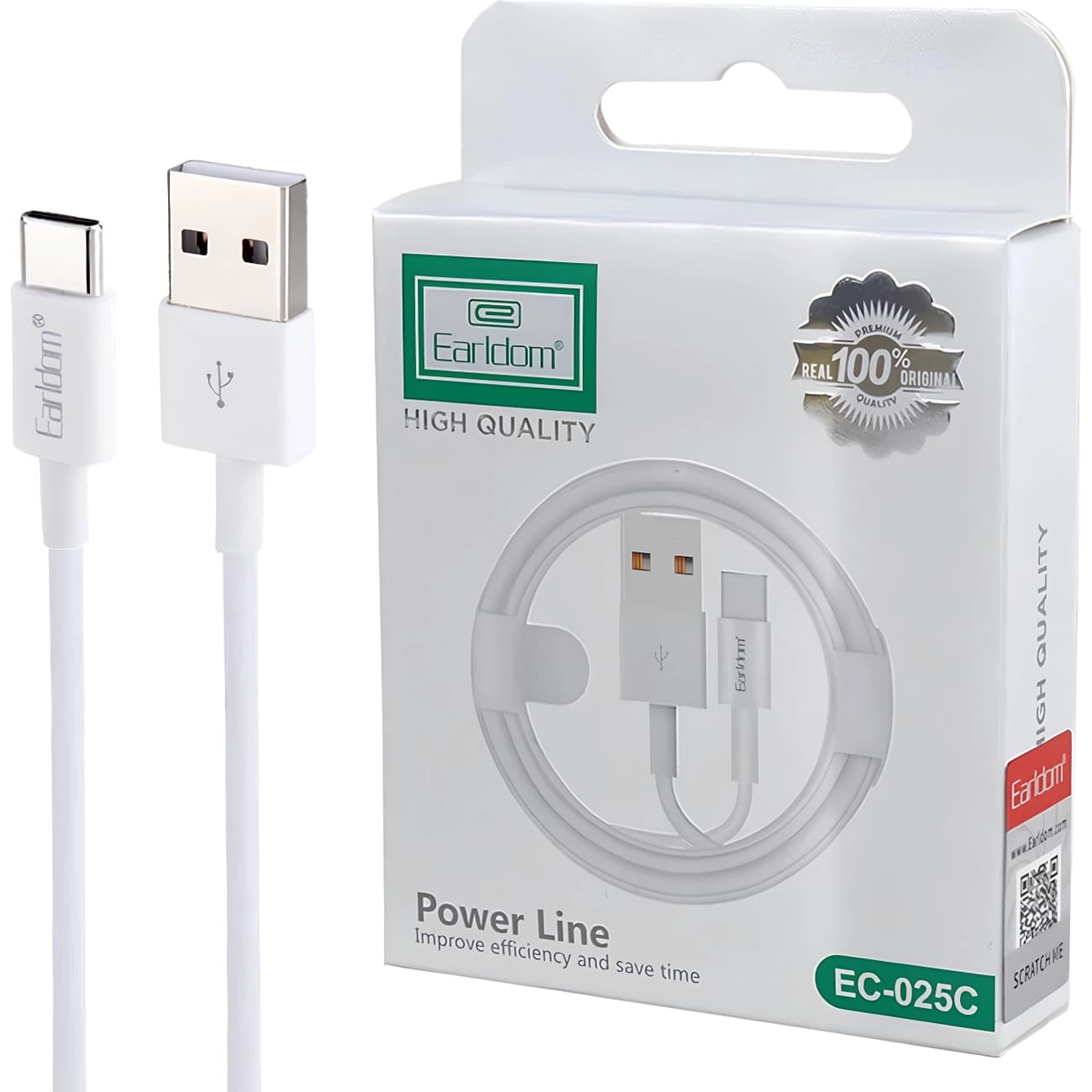 کابل تایپ سی ارلدام مدل EC-025C جریان 2.4 آمپر طول 1 متر