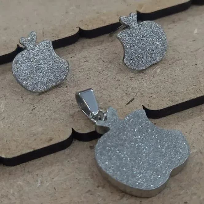 نیم ست استیل زنانه طرح اپل رنگ نقره ای ضد حساسیت بدون زنجیر — تصویر ۲