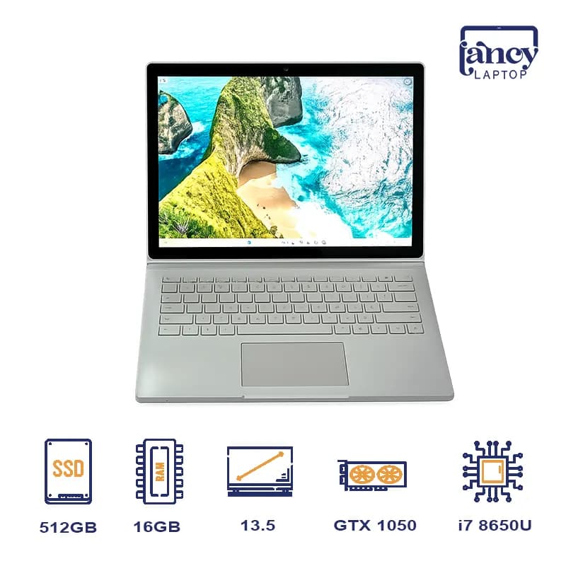 لپ تاپ استوک 13.5 اینچی مایکروسافت Surface Book 2 i7-8650U 16GB 512GB SSD GTX 1050 2GB Touch