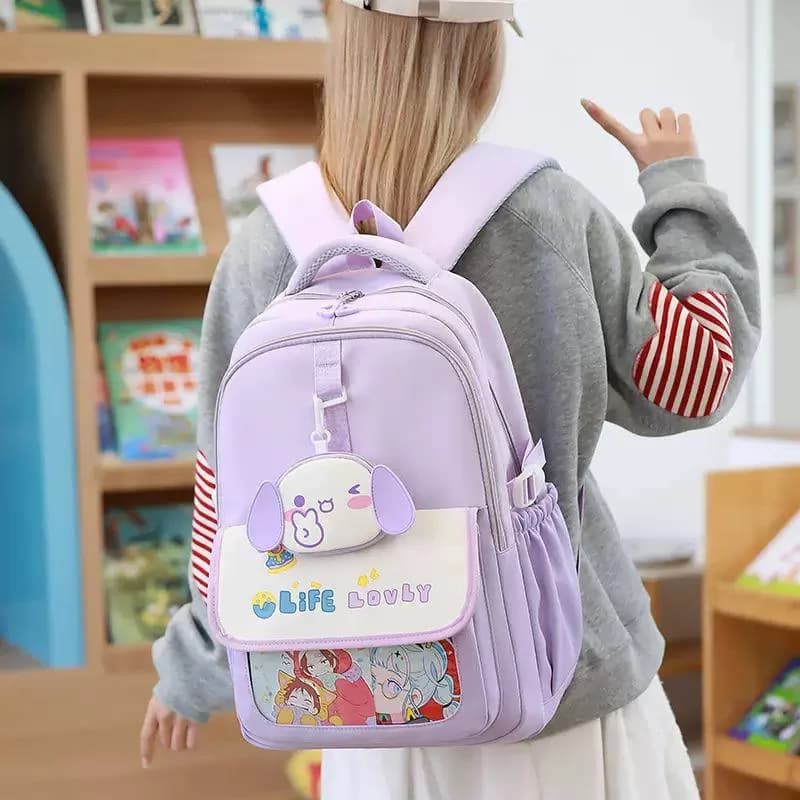 کوله پشتی فانتزی Life Lovely دخترانه با جیب شفاف و آویز — تصویر ۳