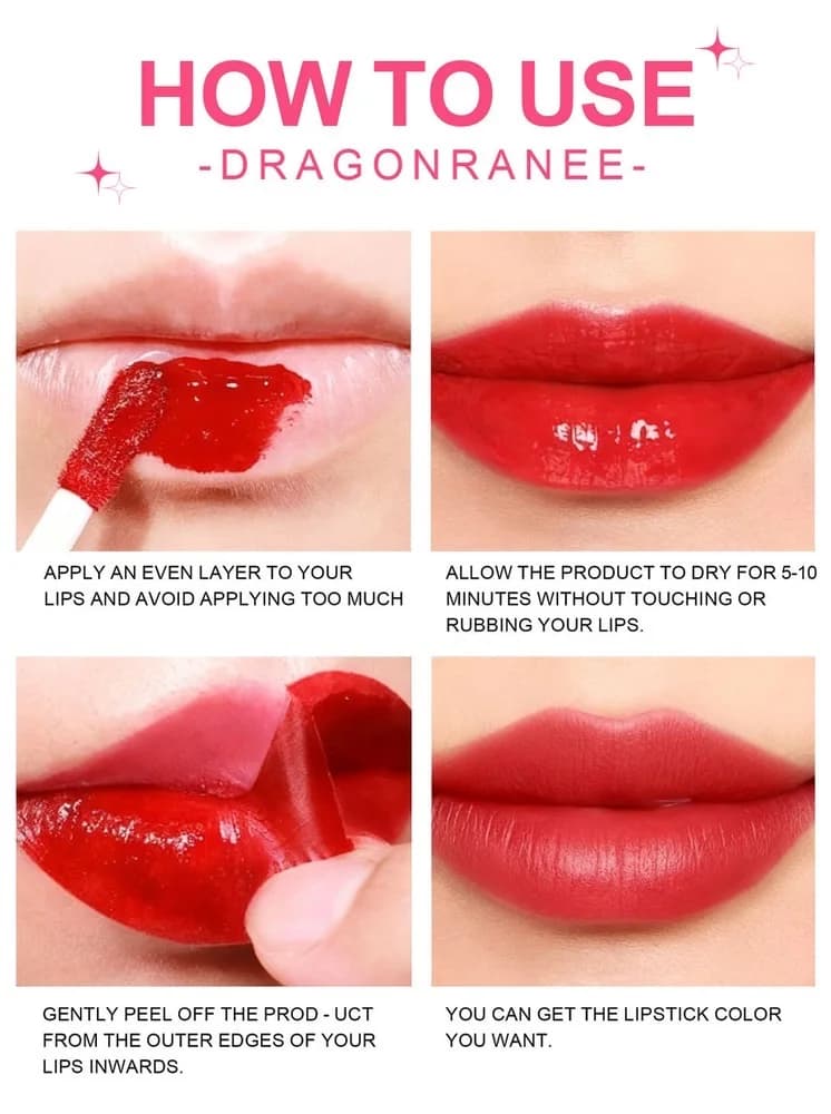ست رژ لب استخری پیل‌آف Dragon Ranee | پک ۵ عددی — تصویر ۲