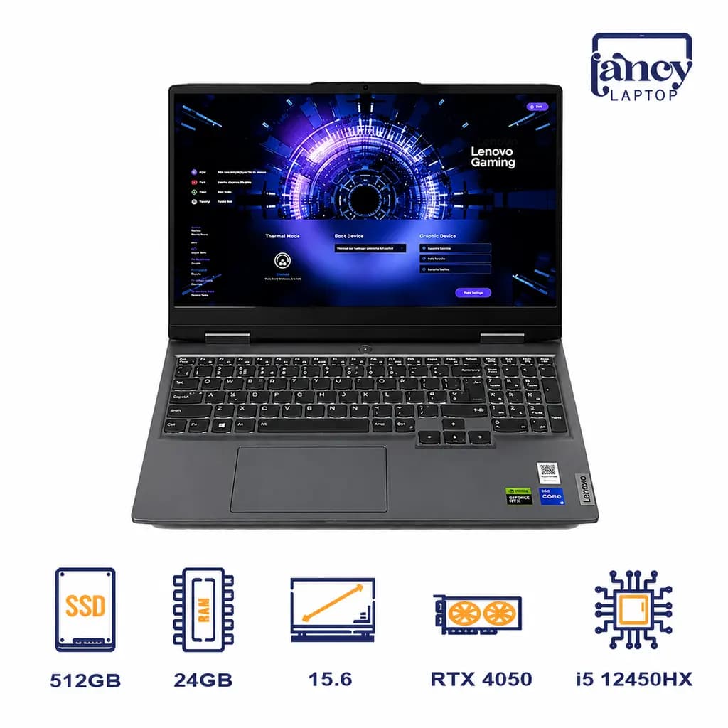 لپ تاپ استوک 15.6 اینچی لنوو LOQ i5-12450Hx 24GB DDR4 512GB SSD RTX 4050 6GB FHD IPS 144Hz