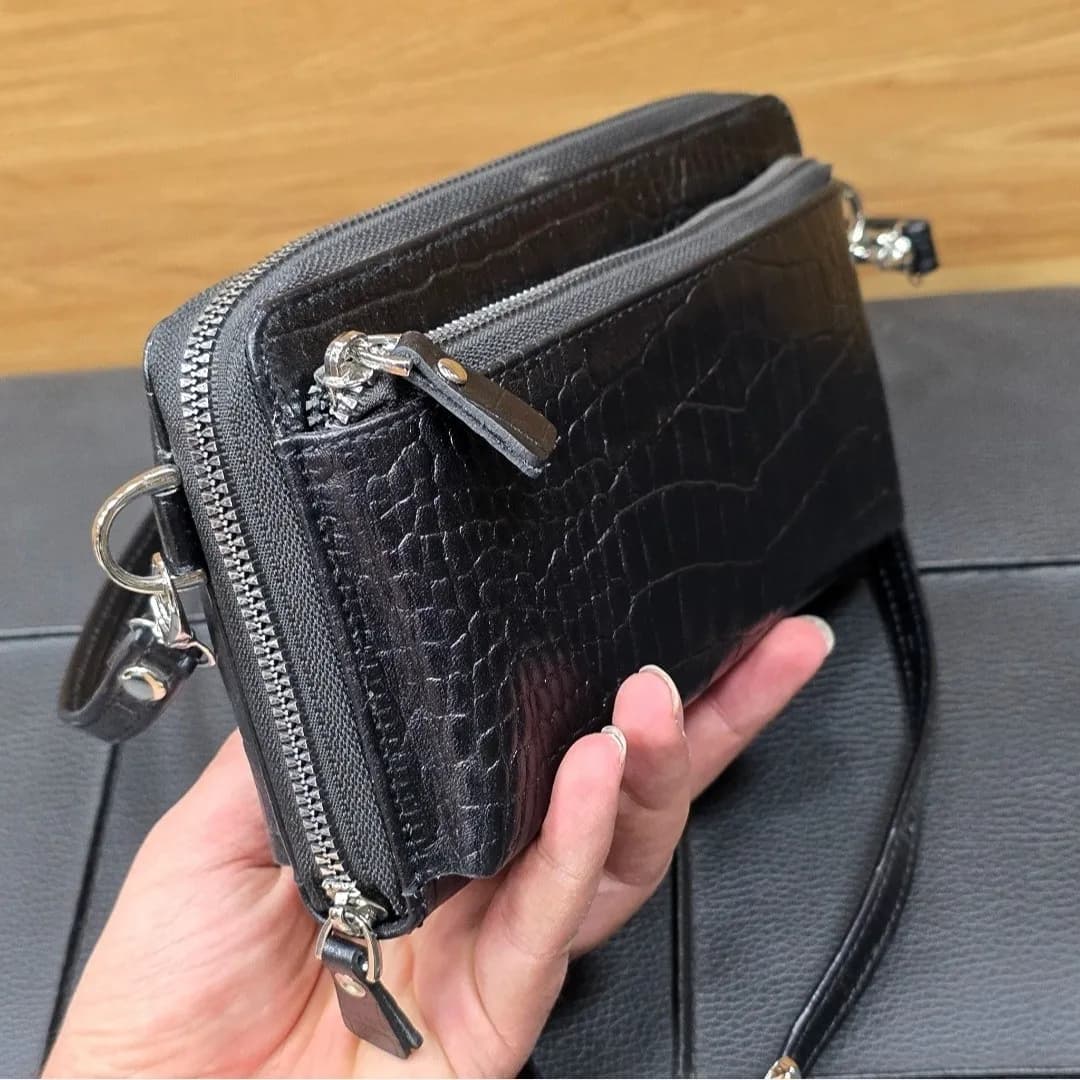 کیف دستی و دوشی چرم طبیعی ظفر دارای بند مچی و بند بلند قابل تنظیم — تصویر ۸