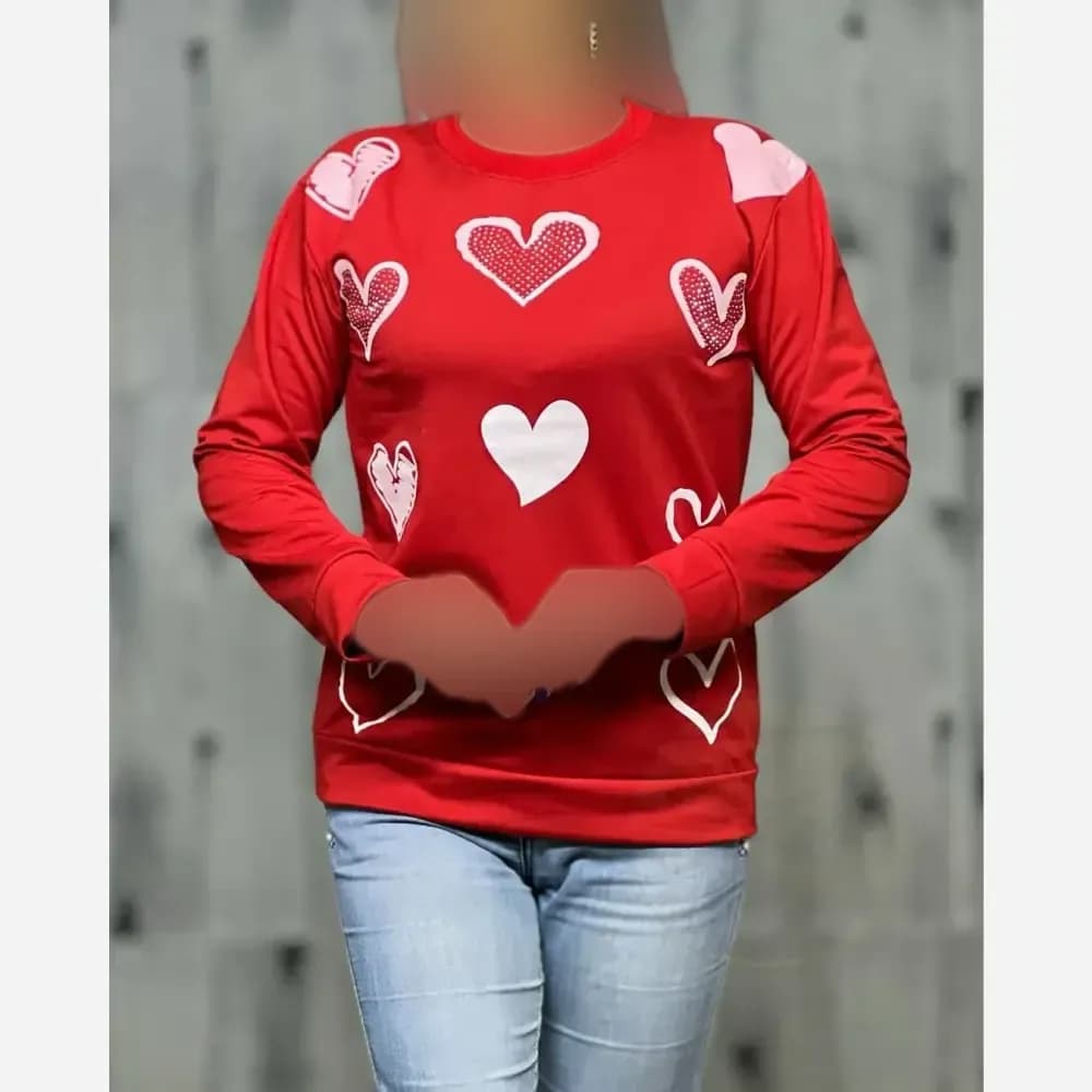 بلوز قرمز زنانه یقه گرد پنبه پلی استر سایز 38 تا 44 — تصویر ۵