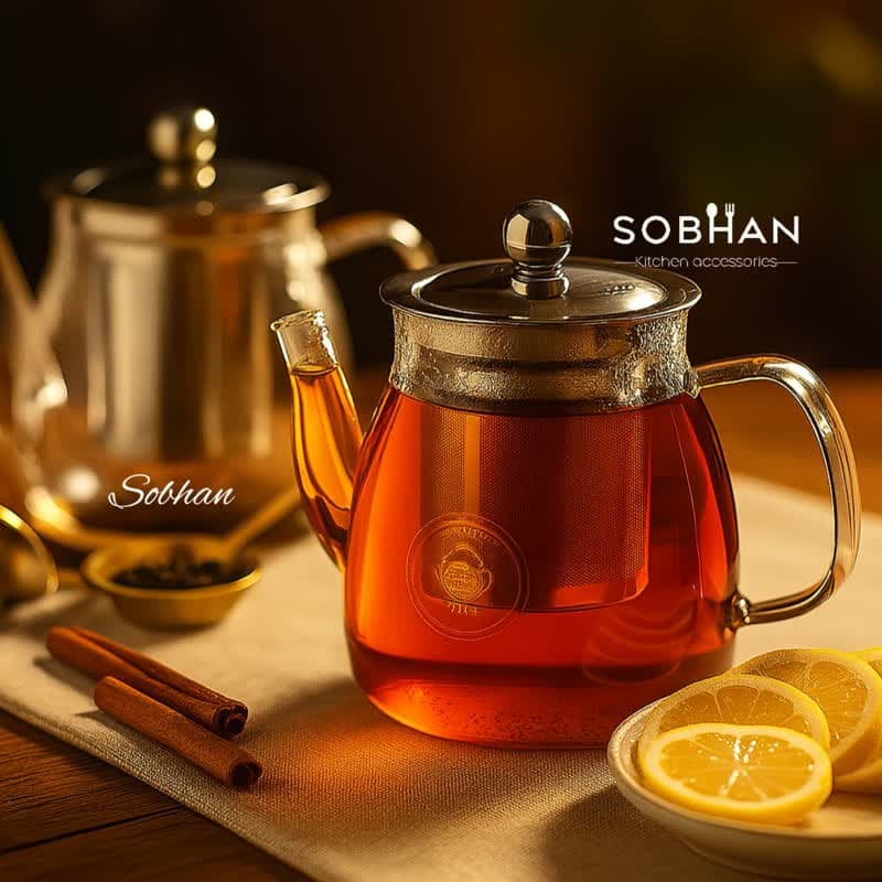 قوری زعفران نقلی پیرکس صافی استیل