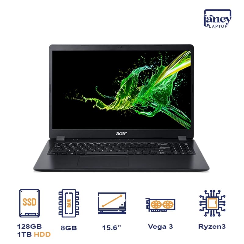 لپ تاپ استوک 15.6 اینچی ایسر مدل Aspire A315 Ryzen 3-3250U 8GB-DDR4 128GB-SSD + 1TB-HDD Vega 3-2GB FHD
