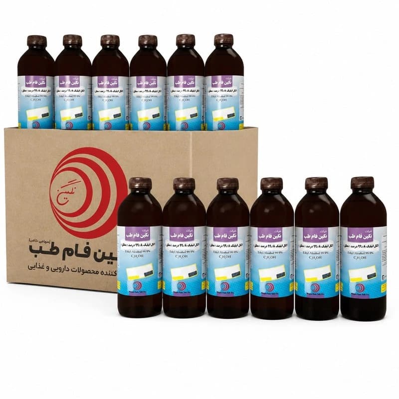 الكل اتيليک طبی 99/8% (اتانول مطلق) نگین فام طب (كارتن 12 عددی)