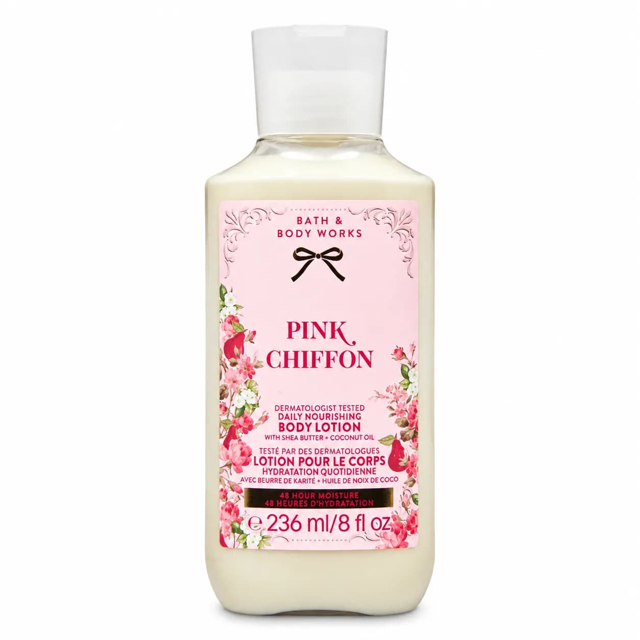 لوسیون بدن بث اند بادی ورکس Pink Chiffon حجم 236 میلی‌لیتر | مرطوب‌کننده و نرم‌کننده پوست | رایحه شیرین، لطیف، گل‌دار و میوه‌ای | خوشبوکننده بدن | اصل Bath & Body Works
