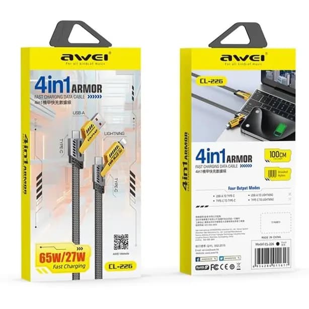 کابل شارژ AWEI CL-226 چهار کاره USB-C – لایتنینگ — تصویر ۲