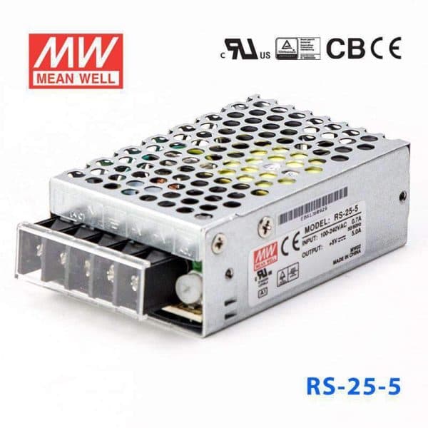 منبع تغذیه سوییچینگ فلزی 5v 5A مین ول مدل MEANWELL RS-25-5 — تصویر ۲