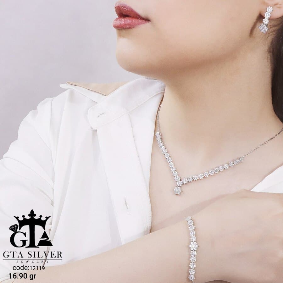 سرویس نقره طرح فلاور میکرو زنجیری کد 12119 — تصویر ۳