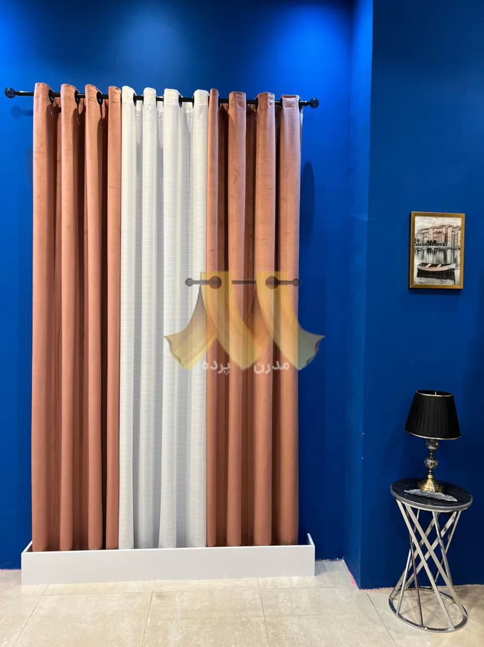 پرده آماده پانچی مخمل ساده گلبهی