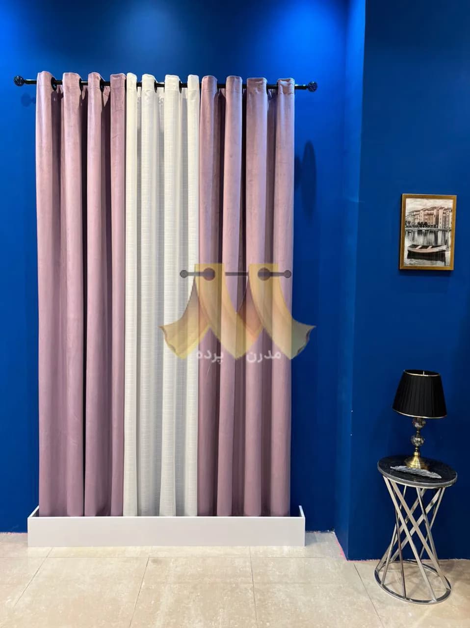 پرده آماده پانچی مخمل ساده یاسی