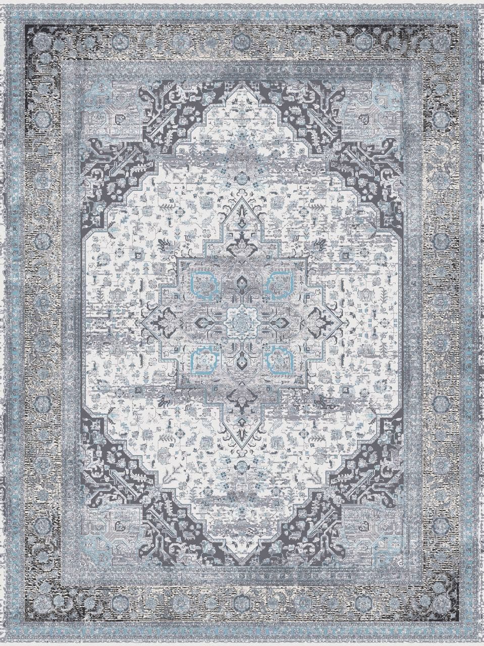 زیر سفره ای مخمل طرح سنتی آبی خاکستری کد tbt-f13075