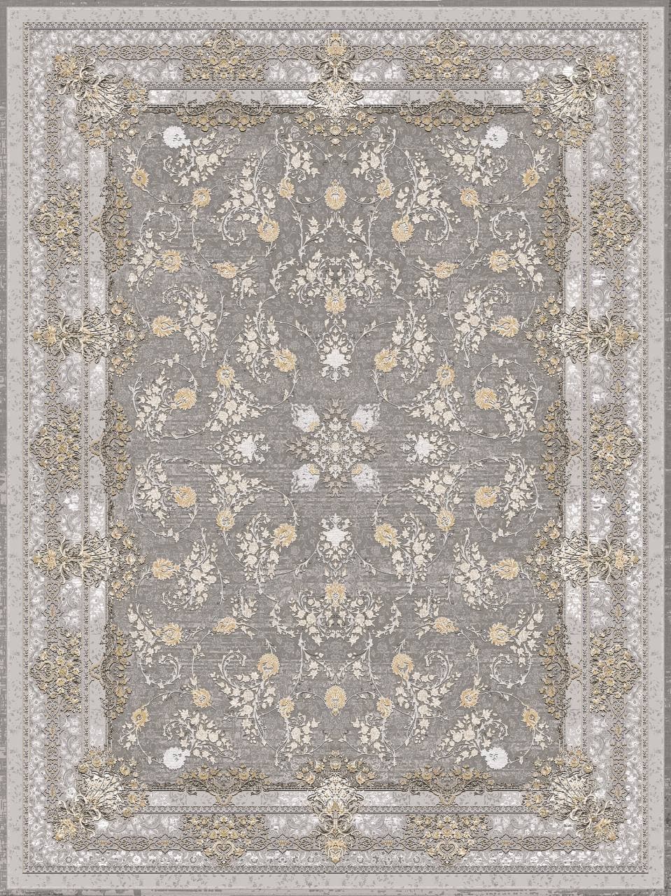 زیر سفره ای مخمل طرح گلدار کلاسیک سفید خاکستری کد tbt-f13072
