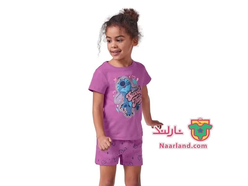 ست تیشرت شلوارک دخترانه Stitch آلمان بنفش طرح لیلو و استیچ — تصویر ۲