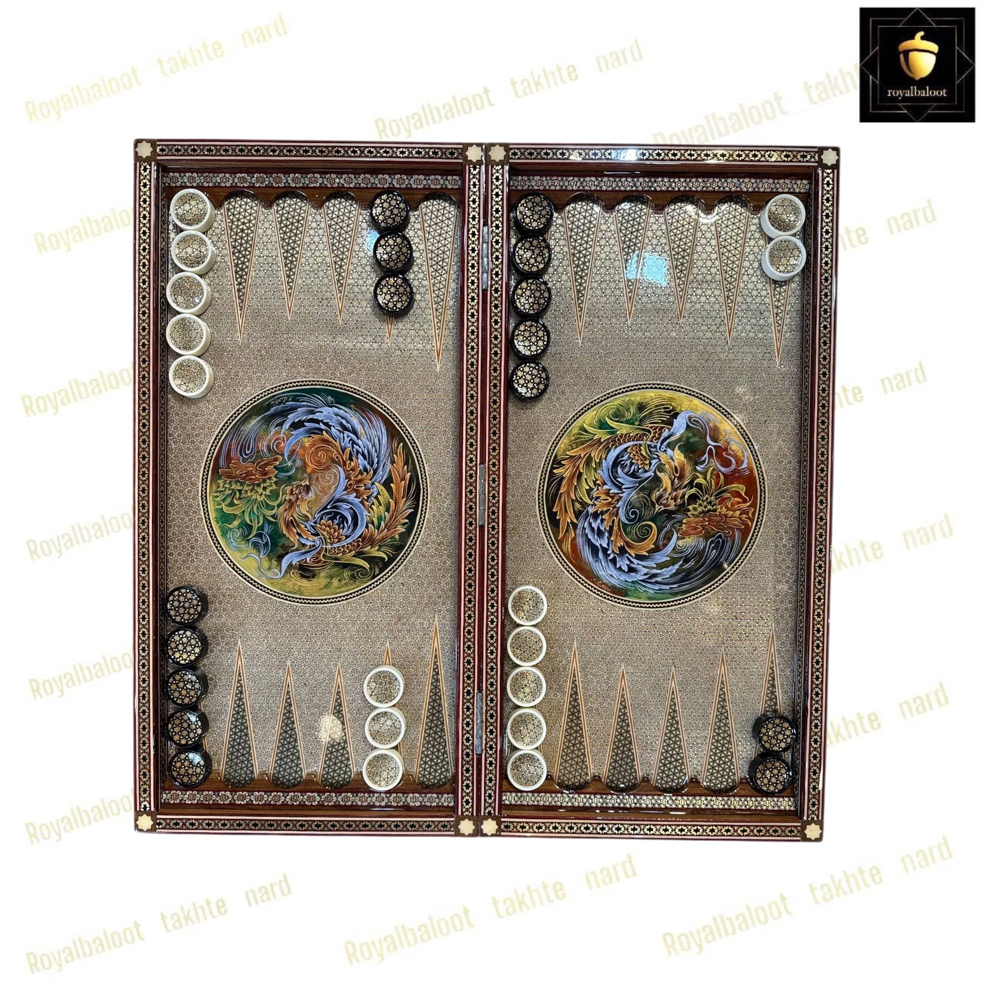 تخته نرد خاتم نقاشی سیمرغ 60 سانتی کد 485
