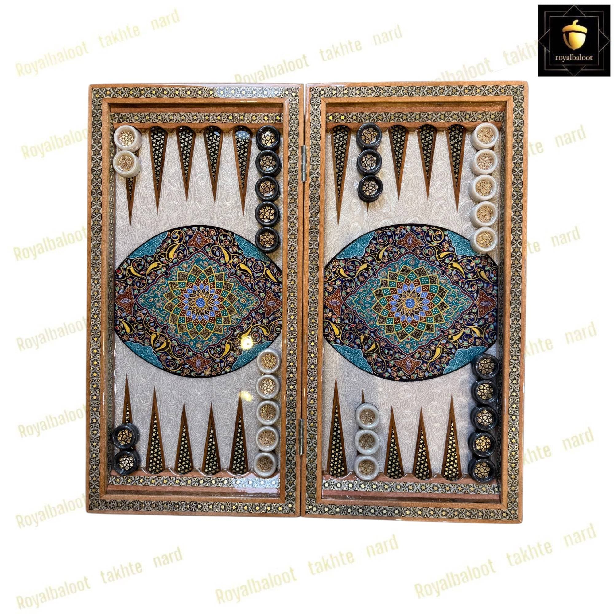 تخته نرد خاتم نقاشی تذهیب فیروزه ای اصیل کد 480