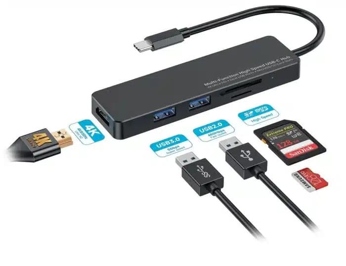 هاپ 5 پورت مدل پرودو بلو Porodo Blue 5 in 1 USB-C Hub HDMI USB SD MicroSD — تصویر ۳