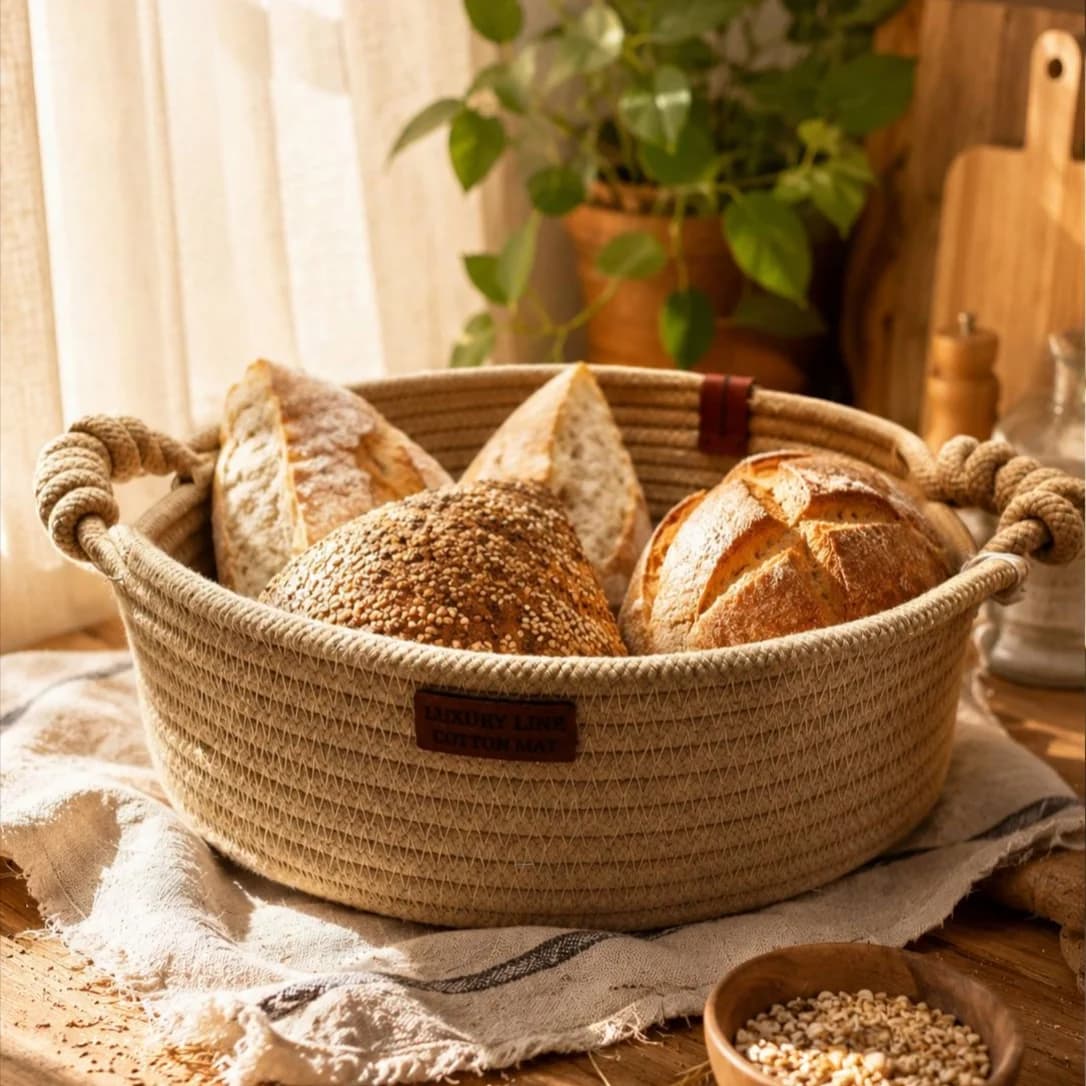 سبد نان طناب پنبه ترکیه مدل دسته دار دلی کد 750 رنگ نسکافه ای