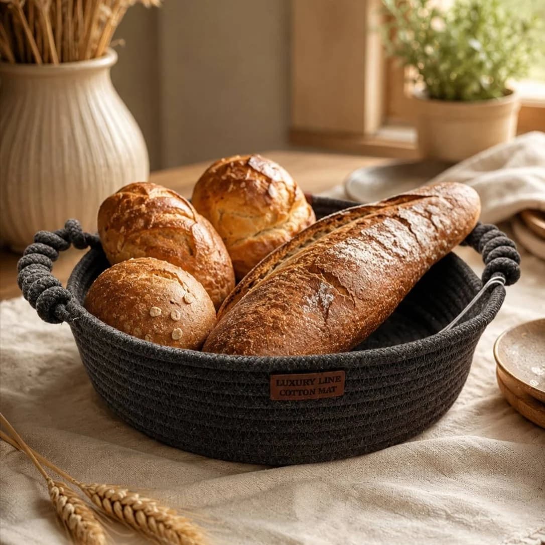 سبد نان طناب پنبه ترکیه مدل دسته دار دلی کد 750 رنگ مشکی